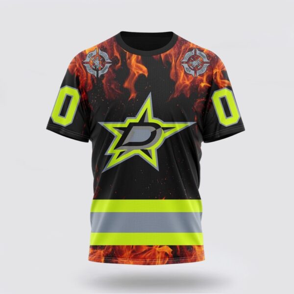 Personalized NHL Dallas Stars 3D T Shirt Special Design Honoring Firefighters Unisex Tshirt