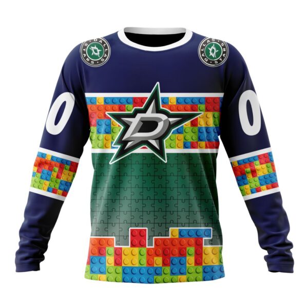 Personalized NHL Dallas Stars Crewneck Sweatshirt Autism Awareness Design