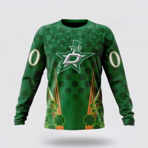 Personalized NHL Dallas Stars Crewneck Sweatshirt Full Green Design For St Patricks Day 1