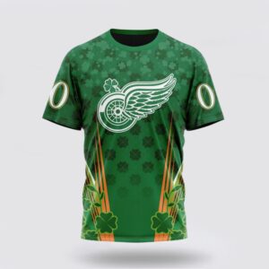 Personalized NHL Detroit Red Wings 3D T Shirt Full Green Design For St Patricks Day Unisex Tshirt 1