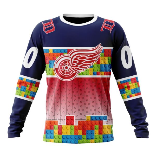 Personalized NHL Detroit Red Wings Crewneck Sweatshirt Autism Awareness Design