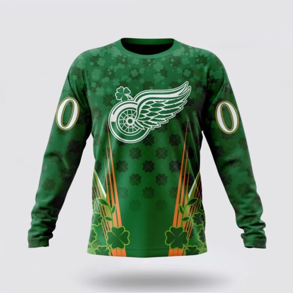 Personalized NHL Detroit Red Wings Crewneck Sweatshirt Full Green Design For St Patrick’s Day