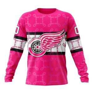 Personalized NHL Detroit Red Wings Crewneck Sweatshirt I Pink I Can In October We Wear Pink Breast Cancer 1