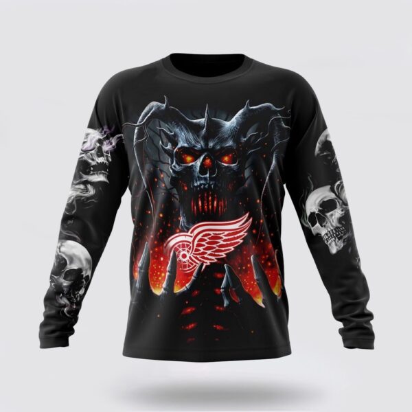 Personalized NHL Detroit Red Wings Crewneck Sweatshirt Special Skull Art Design