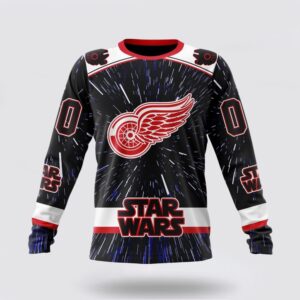 Personalized NHL Detroit Red Wings Crewneck Sweatshirt X Star Wars Meteor Shower Design 1