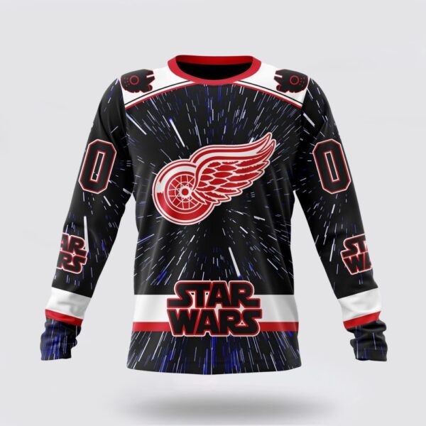 Personalized NHL Detroit Red Wings Crewneck Sweatshirt X Star Wars Meteor Shower Design