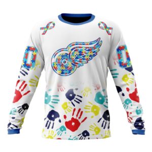 Personalized NHL Detroit Red WingsCrewneck Sweatshirt Autism Awareness Hands Design Unisex Shirt 1