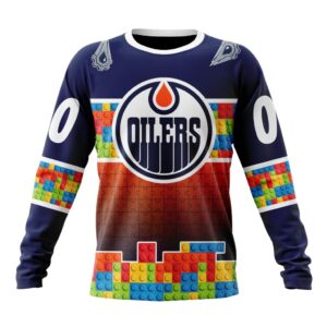 Personalized NHL Edmonton Oilers Crewneck Sweatshirt Autism Awareness Design 1