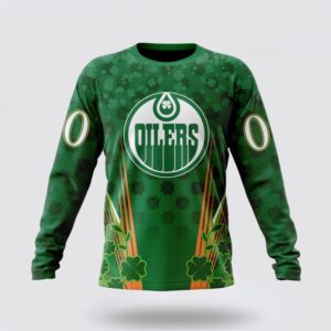 Personalized NHL Edmonton Oilers Crewneck Sweatshirt Full Green Design For St Patricks Day 1