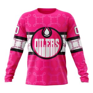 Personalized NHL Edmonton Oilers Crewneck Sweatshirt I Pink I Can In October We Wear Pink Breast Cancer 1