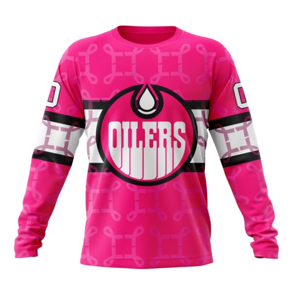Personalized NHL Edmonton Oilers Crewneck Sweatshirt I Pink I Can In October We Wear Pink Breast Cancer