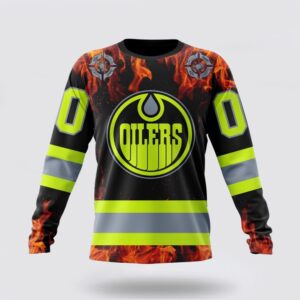 Personalized NHL Edmonton Oilers Crewneck Sweatshirt Special Design Honoring Firefighters 1