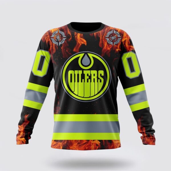 Personalized NHL Edmonton Oilers Crewneck Sweatshirt Special Design Honoring Firefighters