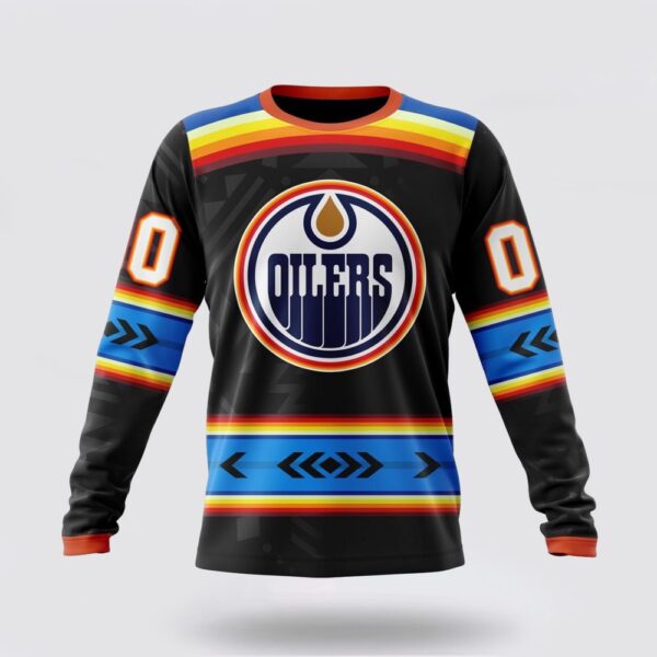 Personalized NHL Edmonton Oilers Crewneck Sweatshirt Special Native Heritage Design