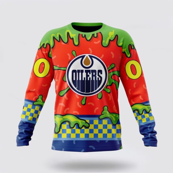 Personalized NHL Edmonton Oilers Crewneck Sweatshirt Special Nickelodeon Design