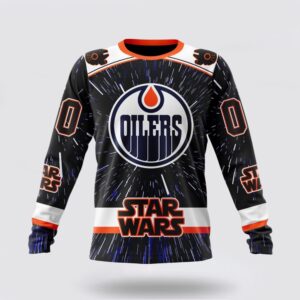Personalized NHL Edmonton Oilers Crewneck Sweatshirt X Star Wars Meteor Shower Design 1
