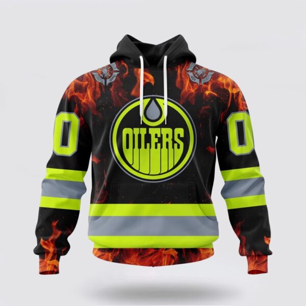 Personalized NHL Edmonton Oilers Hoodie Special Design Honoring Firefighters 3D Hoodie