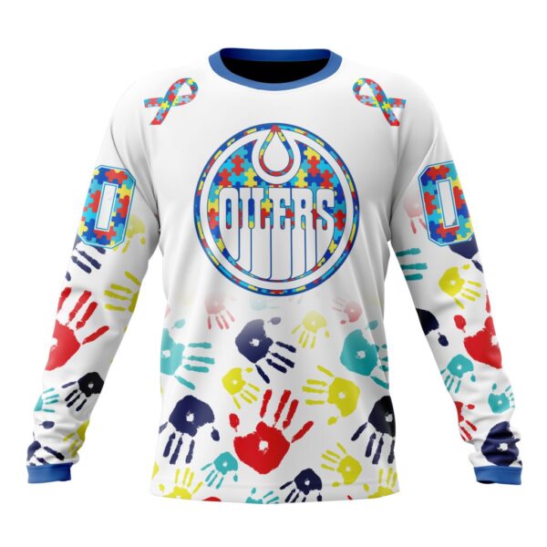 Personalized NHL Edmonton OilersCrewneck Sweatshirt  Autism Awareness Hands Design Unisex Shirt