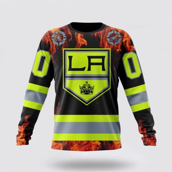 Personalized NHL Los Angeles Kings Crewneck Sweatshirt Special Design Honoring Firefighters