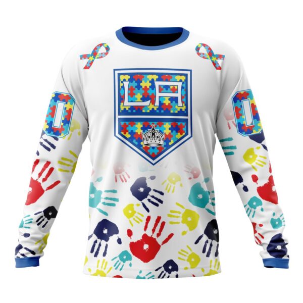 Personalized NHL Los Angeles KingsCrewneck Sweatshirt  Autism Awareness Hands Design Unisex Shirt