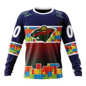 Personalized NHL Minnesota Wild Crewneck Sweatshirt Autism Awareness Design 1