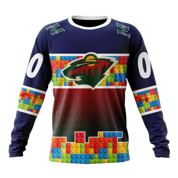 Personalized NHL Minnesota Wild Crewneck Sweatshirt Autism Awareness Design