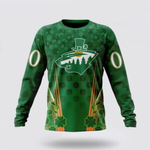 Personalized NHL Minnesota Wild Crewneck Sweatshirt Full Green Design For St Patricks Day 1