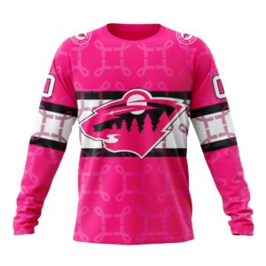 Personalized NHL Minnesota Wild Crewneck Sweatshirt I Pink I Can In October We Wear Pink Breast Cancer 1