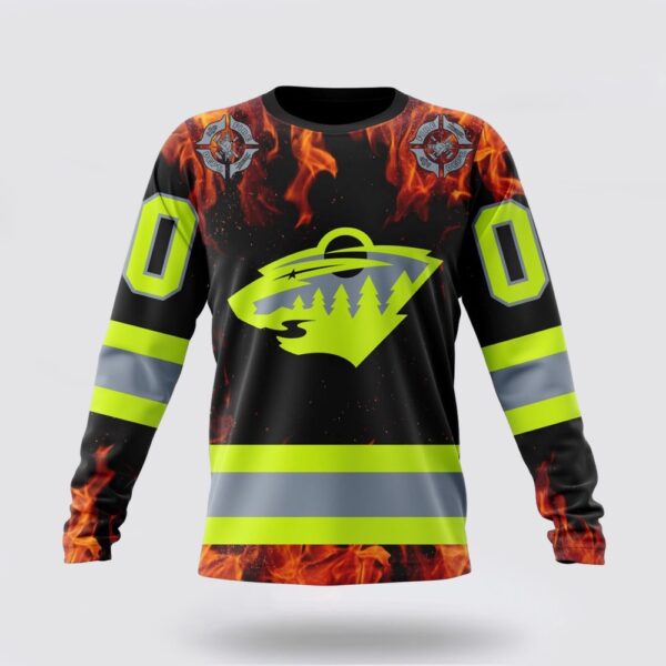 Personalized NHL Minnesota Wild Crewneck Sweatshirt Special Design Honoring Firefighters