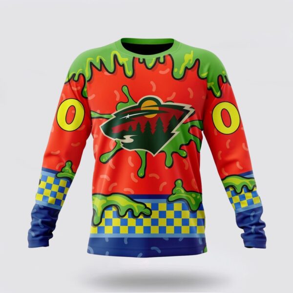 Personalized NHL Minnesota Wild Crewneck Sweatshirt Special Nickelodeon Design