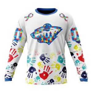 Personalized NHL Minnesota WildCrewneck Sweatshirt Autism Awareness Hands Design Unisex Shirt 1