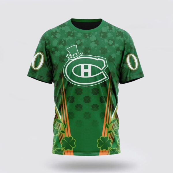 Personalized NHL Montreal Canadiens 3D T Shirt Full Green Design For St Patrick’s Day Unisex Tshirt