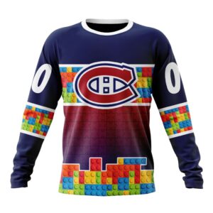 Personalized NHL Montreal Canadiens Crewneck Sweatshirt Autism Awareness Design 1
