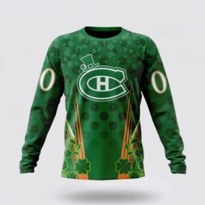 Personalized NHL Montreal Canadiens Crewneck Sweatshirt Full Green Design For St Patricks Day 1