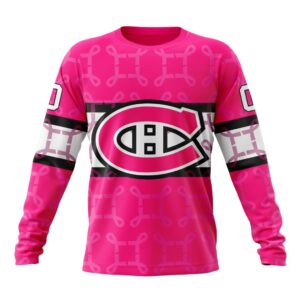 Personalized NHL Montreal Canadiens Crewneck Sweatshirt I Pink I Can In October We Wear Pink Breast Cancer 1