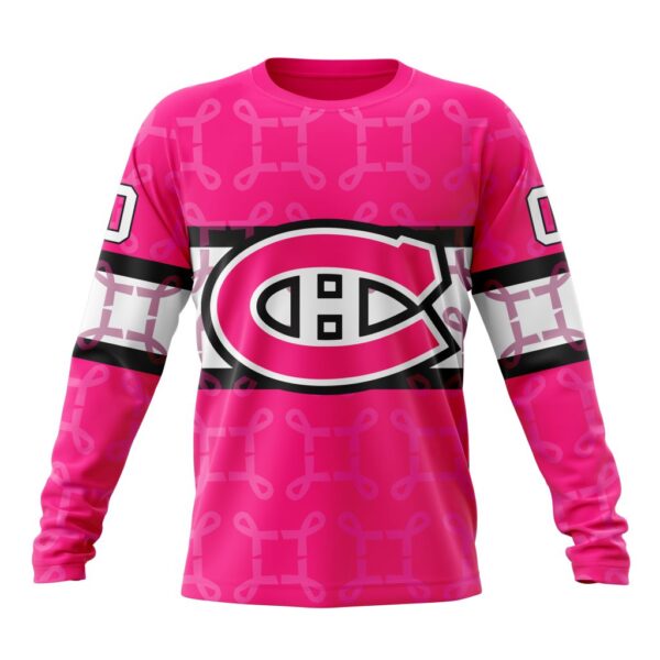 Personalized NHL Montreal Canadiens Crewneck Sweatshirt I Pink I Can In October We Wear Pink Breast Cancer