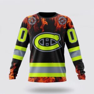Personalized NHL Montreal Canadiens Crewneck Sweatshirt Special Design Honoring Firefighters 1