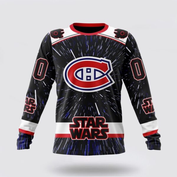 Personalized NHL Montreal Canadiens Crewneck Sweatshirt X Star Wars Meteor Shower Design