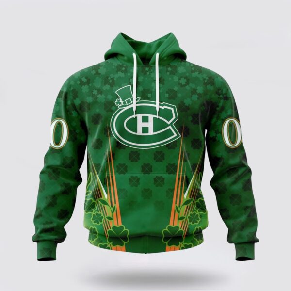Personalized NHL Montreal Canadiens Hoodie Full Green Design For St Patrick’s Day 3D Hoodie