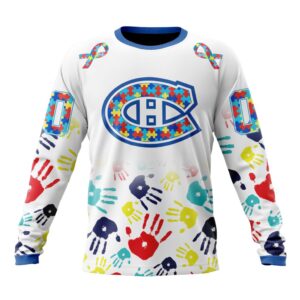 Personalized NHL Montreal CanadiensCrewneck Sweatshirt Autism Awareness Hands Design Unisex Shirt 1