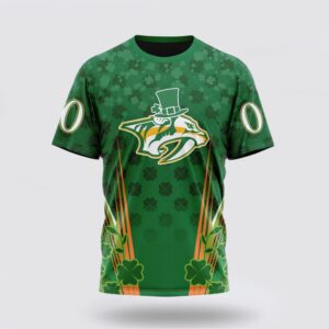 Personalized NHL Nashville Predators 3D T Shirt Full Green Design For St Patricks Day Unisex Tshirt 1