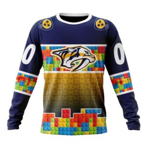 Personalized NHL Nashville Predators Crewneck Sweatshirt Autism Awareness Design 1