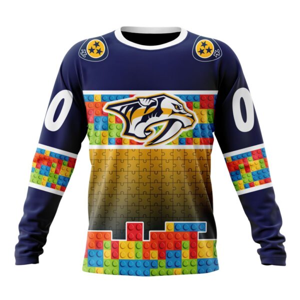 Personalized NHL Nashville Predators Crewneck Sweatshirt Autism Awareness Design