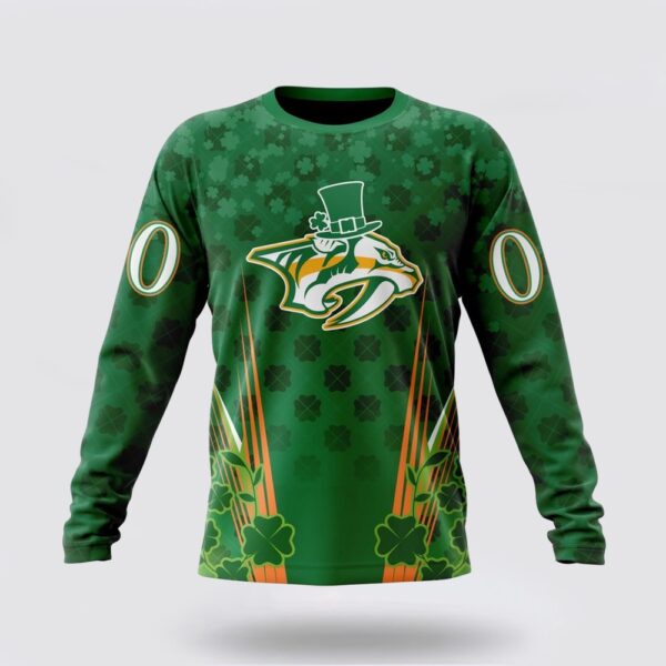 Personalized NHL Nashville Predators Crewneck Sweatshirt Full Green Design For St Patrick’s Day