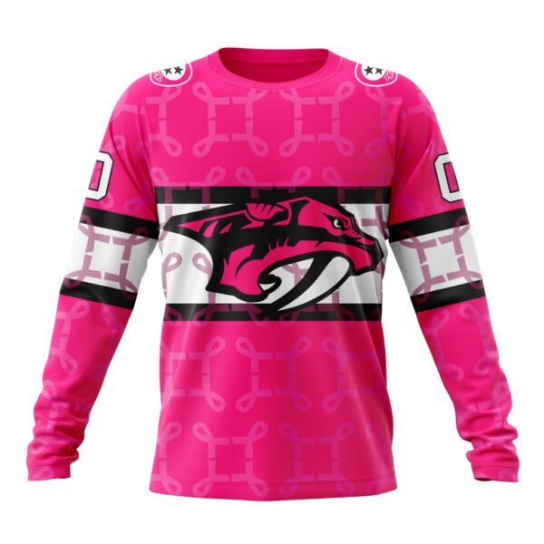 Personalized NHL Nashville Predators Crewneck Sweatshirt I Pink I Can In October We Wear Pink Breast Cancer