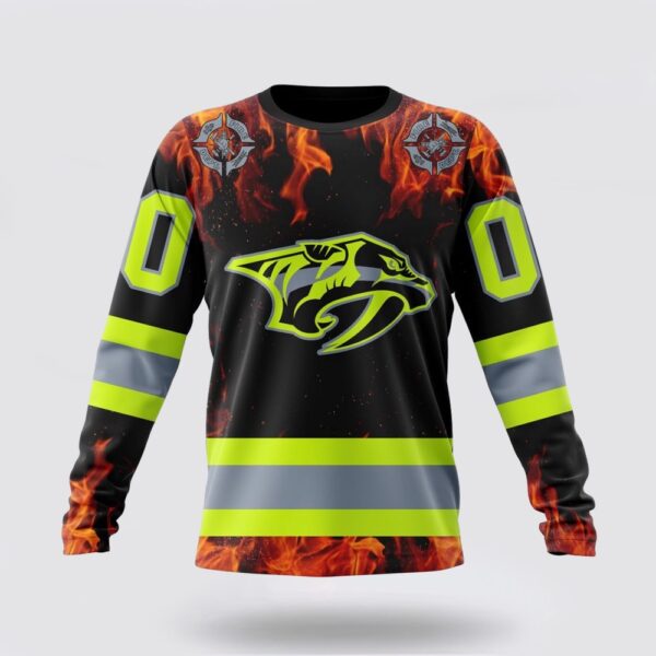 Personalized NHL Nashville Predators Crewneck Sweatshirt Special Design Honoring Firefighters