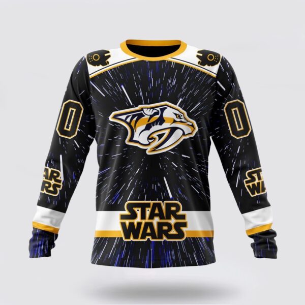 Personalized NHL Nashville Predators Crewneck Sweatshirt X Star Wars Meteor Shower Design