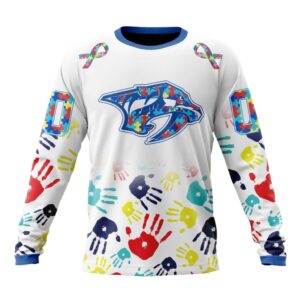 Personalized NHL Nashville PredatorsCrewneck Sweatshirt Autism Awareness Hands Design Unisex Shirt 1