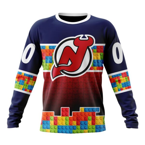 Personalized NHL New Jersey Devils Crewneck Sweatshirt Autism Awareness Design