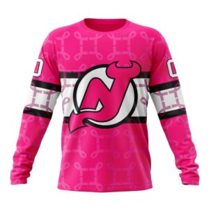 Personalized NHL New Jersey Devils Crewneck Sweatshirt I Pink I Can In October We Wear Pink Breast Cancer 1